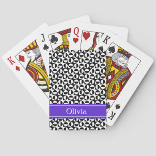 Black & White Diagonal Retro Pattern Purple Band Playing Cards
