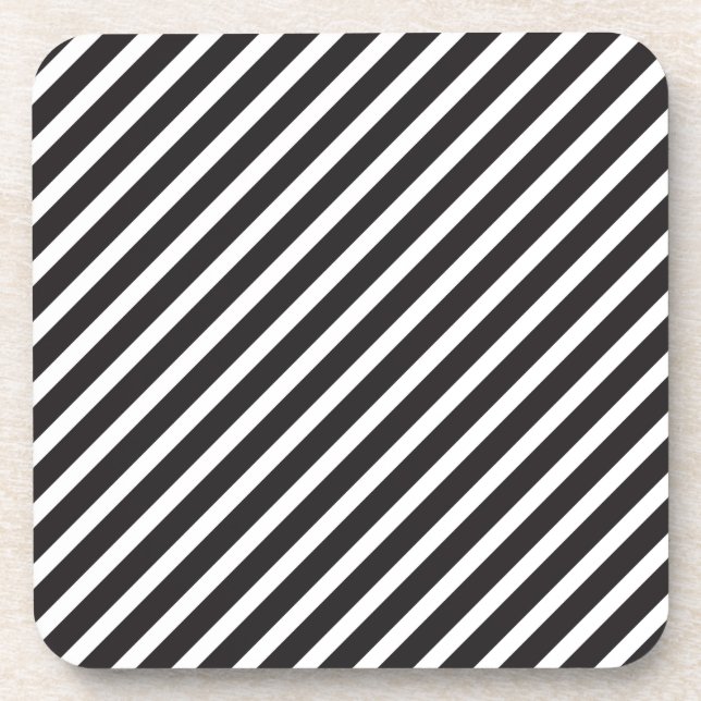 Black & White Diagonal Stripe Coasters (Front)
