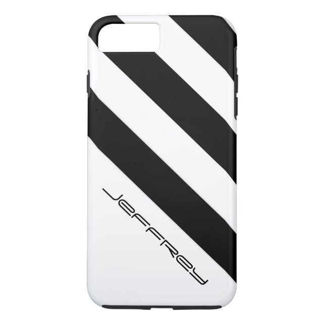 Black & White Diagonal Stripe, Name, Minimalist Case-Mate iPhone Case (Back)