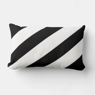 Black & White Diagonal Striped Any Size Lumbar Cushion