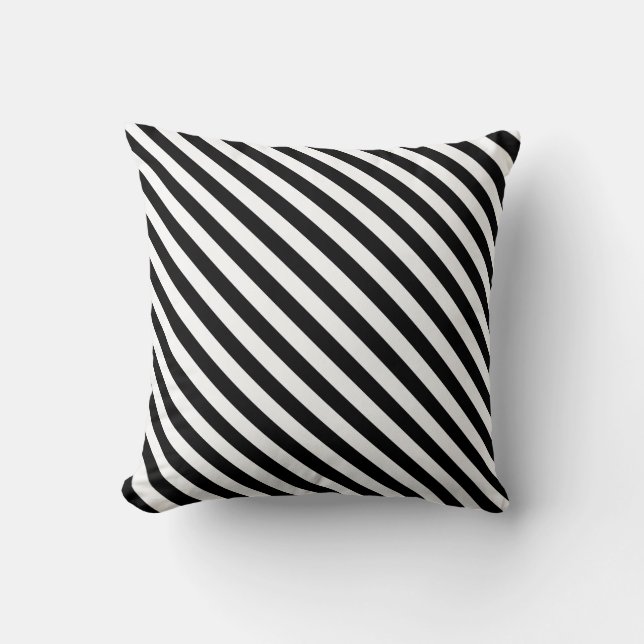 Black White Diagonal Stripes Design Cushion (Front)