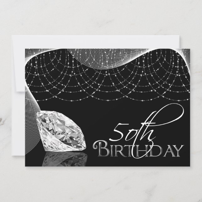Black & White Diamond 50th Birthday Invitations (Front)