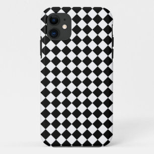 Black White Diamond Check pattern iPhone 11 Case