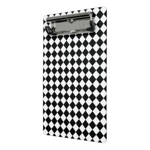 Black White Diamond Chequerboard Mini Clipboard