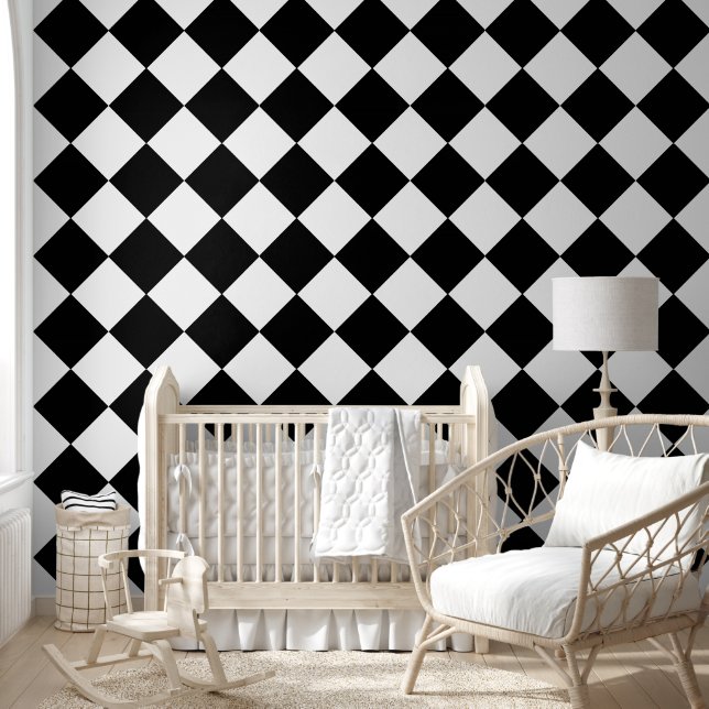 Black & White Diamond Chequerboard Pattern Wallpaper (Kids)