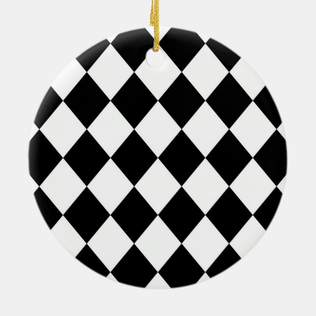Black & White Diamond Chequered Pattern Ceramic Tree Decoration (Back)