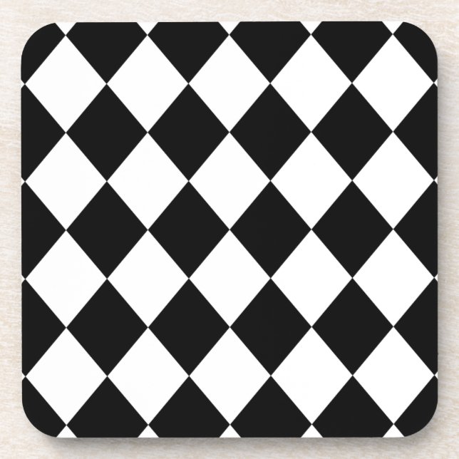 Black & White Diamond Chequered Pattern Coaster (Front)