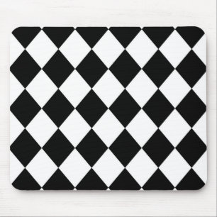 Black & White Diamond Chequered Pattern Mouse Pad