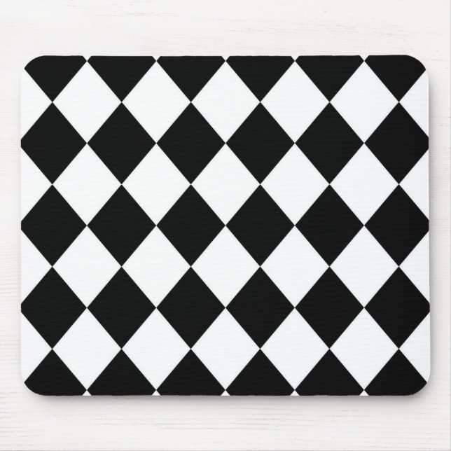 Black & White Diamond Chequered Pattern Mouse Pad (Front)