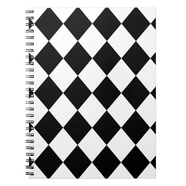Black & White Diamond Chequered Pattern Notebook (Front)