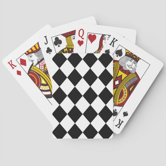 Black & White Diamond Chequered Pattern Playing Cards (Back)