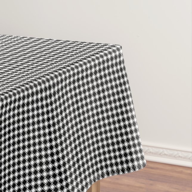 Black & White Diamond Chequered Pattern Rectangle Tablecloth (In Situ)