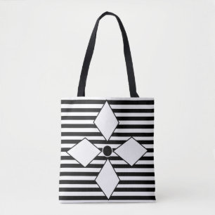 Black White Diamond Geometric Stripes Pattern  Tote Bag