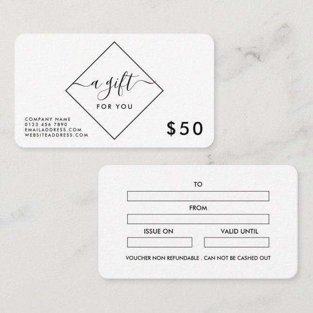 Black & White Diamond Gift Certificates (Front/Back)