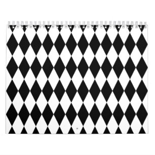 Black & White Diamond Harlequin Pattern Calendar
