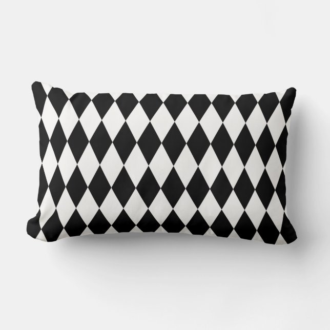 Black & White Diamond Harlequin Pattern Lumbar Cushion (Front)