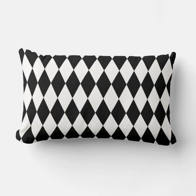 Black & White Diamond Harlequin Pattern Lumbar Cushion (Front)