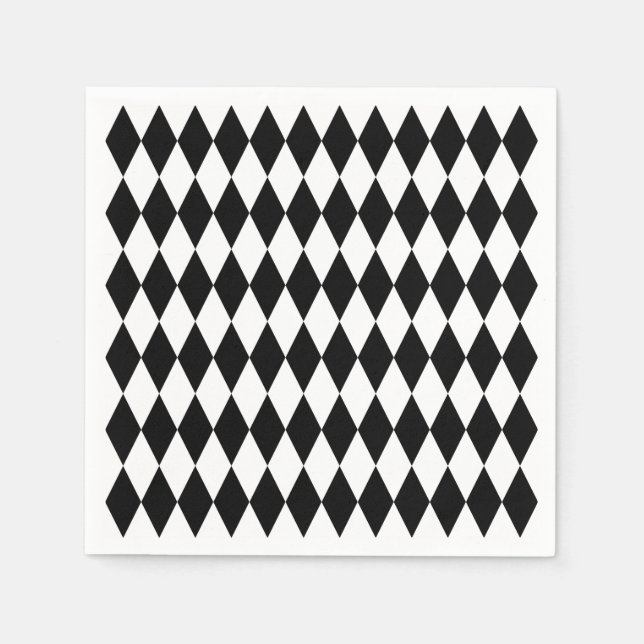 Black & White Diamond Harlequin Pattern Napkin (Front)