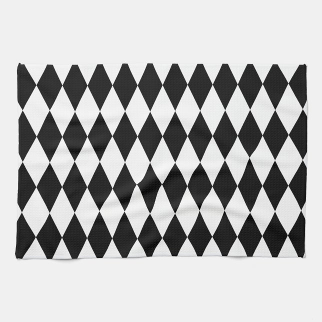 Black & White Diamond Harlequin Pattern Tea Towel (Horizontal)