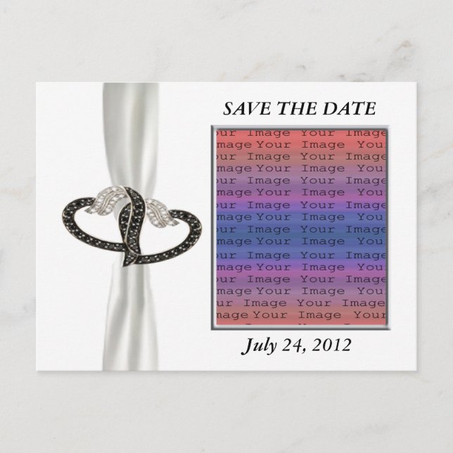 Black & White Diamond Heart Save The Date Postcard (Front)