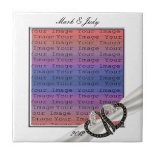 Black & White Diamond Hearts Ceramic Tile