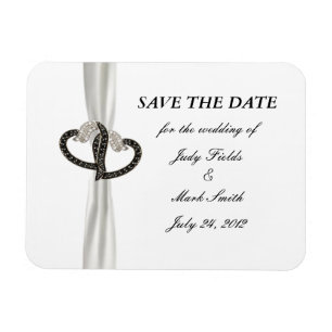 Black & White Diamond Hearts Save The Date Magnet