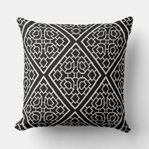 Black White Diamond Pattern Faux Crewel Pillow