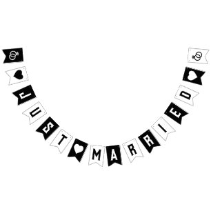 Black & White Diamond Ring Heart Just Married Bunting