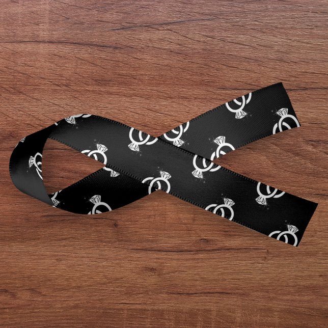 Black & White Diamond Ring Pattern Wedding Satin Ribbon (Creator Uploaded)