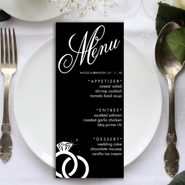 Black & White Diamond Ring Wedding Reception Menu (Black & White Diamond Ring Wedding Reception Menu)
