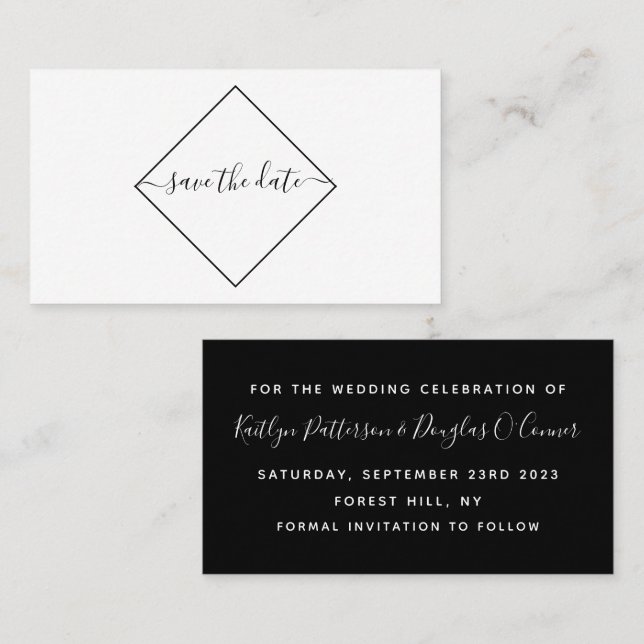 Black & White Diamond Save The Date Card (Front/Back)