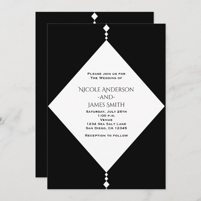 Black & White Diamonds Chic Wedding Invitations (Front/Back)