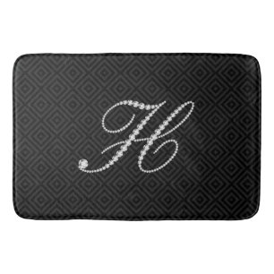 Black & White Diamonds Letter H Monogram Bath Mat