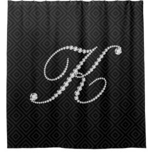 Black & White Diamonds Letter K Monogram Shower Curtain