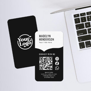 Black White Digital Connect QR Code Social Media Business Card
