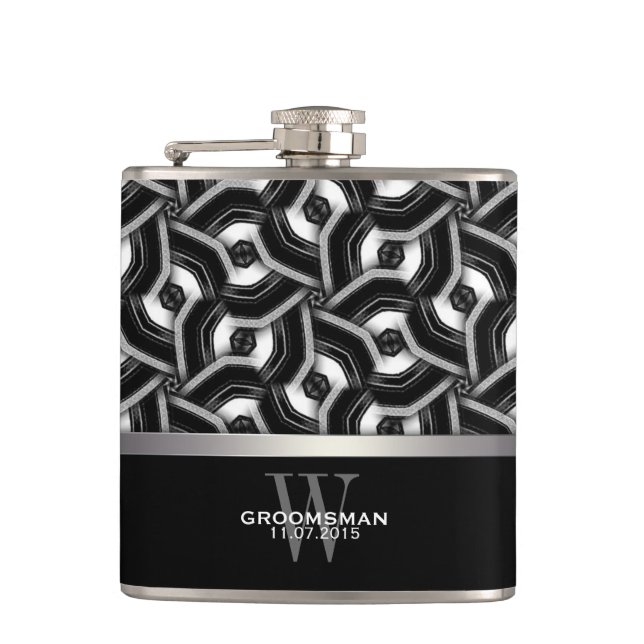 Black White Disc Pattern Groomsmen Gift Hip Fla Hip Flask (Front)