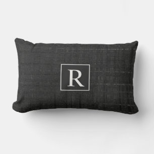 Black White Distressed Rustic Vintage Monogram Lumbar Cushion