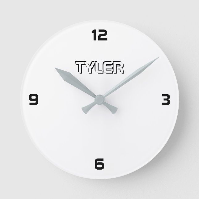 Black & White, DIY Name in White & Black Outline Round Clock (Front)