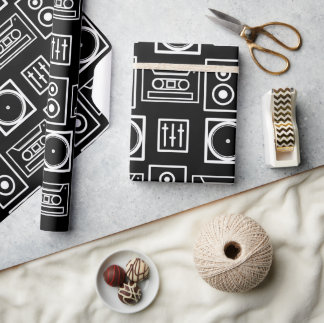 Black White DJ Music Wrapping Paper