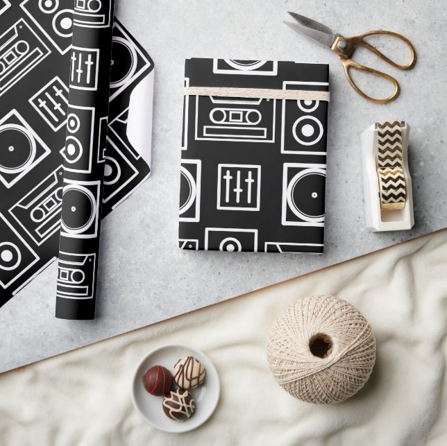 Black White DJ Music Wrapping Paper (Crafts)