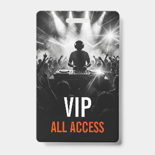 Black White DJ Party Concert VIP All Access ID Badge