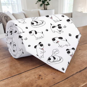 Black & White Dog Cartoon Custom Neck Tie