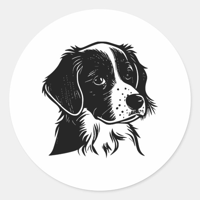 Black & White Dog Clipart Artwork Classic Round Sticker (Front)