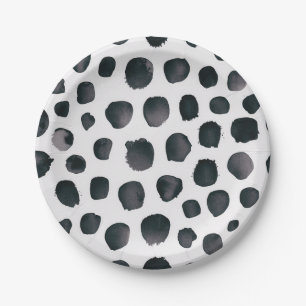 Black & White Dog Dalmatian Animal Print Dots Paper Plate