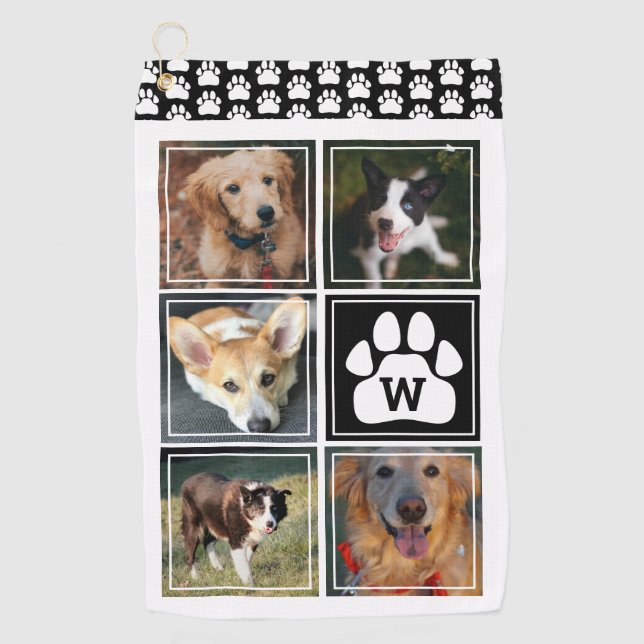Black White Dog Paw Pet Photo Collage Golf Towel (Front)