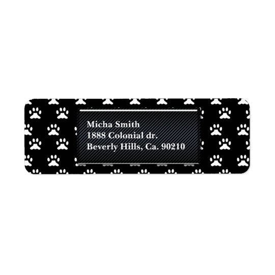 Black & White Dog Paws Monogram Return Address Label