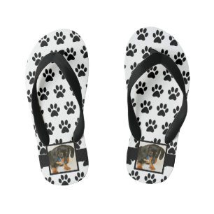 Black White Dog Pet Lover Photo Collage Pawprint Kid's Thongs