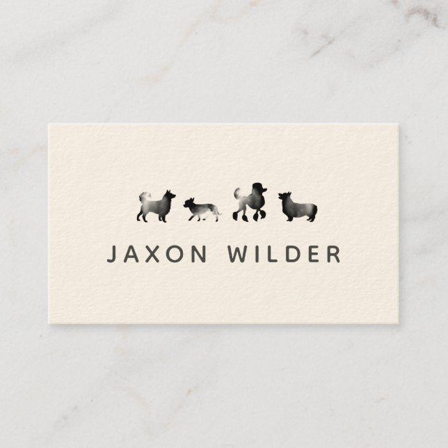 Black White Dog Silhouette Cloud Minimal Business Card (Front)