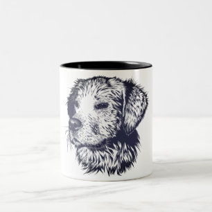 Black & White Dog Sketch  Two-Tone Coffee Mug