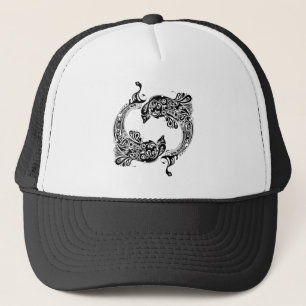 Black & White Dolphins-Tattoo Style Trucker Hat